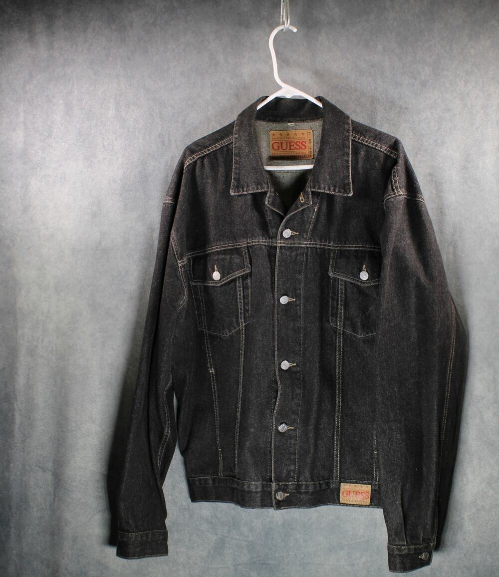 Vintage Guess Black Denim Trucker Jacket Mens XXL Made in USA 1990s Deadstock